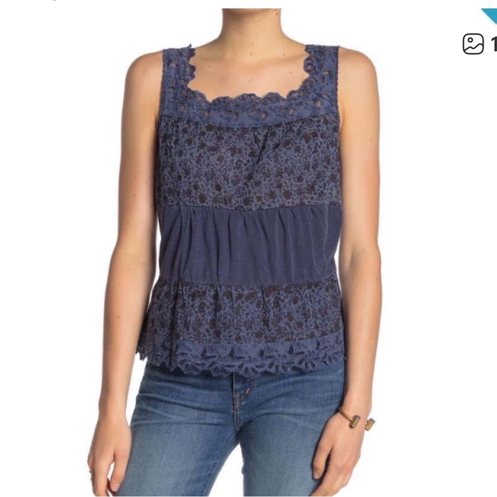 Lucky Brand Navy Blue Lace Trim Tiered Camisole